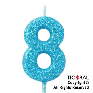 VELA NUMERAL CHICO 5.5 CM CON GIBRE CELESTE NUMERO 8 x 1